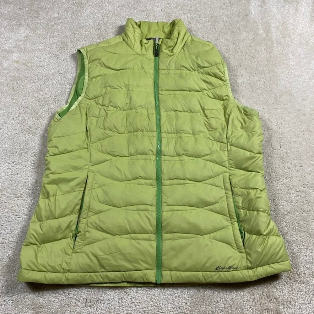 Eddie Bauer Puffer Vest Womens XL Lime Green Down Quilted Full Zip Sleeveless